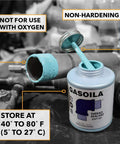 Soft Set Pipe Thread Sealant For Metal And Plastic By Gasoila, Non Hardening Paste With Brush Cap, reliable leak prevention, visual example.