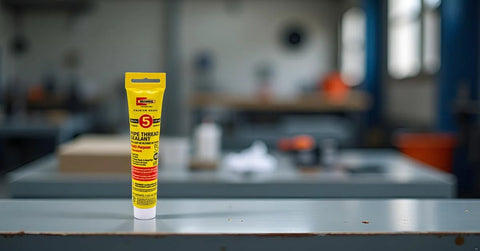 Non Hardening Pipe Thread Sealant With Soft Setting And Slow Drying For Easy Breakout And Lasting Lubrication Of Threaded Joints In Plumbing And Industrial Piping No Metals One Point Seven Five Ounce RectorSeal No 5 25790 in a workshop setting