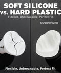 Comparison of cracked hard plastic and intact soft silicone, illustrating flexibility and durability.