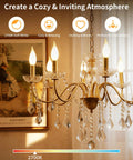 Soft White 2700K Dimmable E12 LED Bulbs 60W Equivalent Frosted Glass installed in chandelier, creating cozy atmosphere