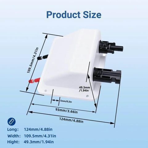 No-Fuss Solar Cable Entry Gland With IP68 UV-Resistant Dual Cable Housing, white, product dimensions displayed.
