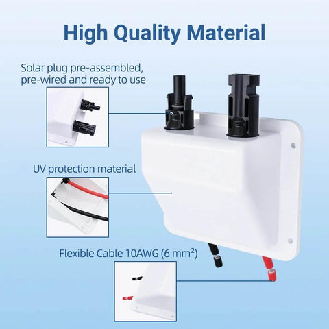 No-Fuss Solar Cable Entry Gland With IP68 UV-Resistant Dual Cable Housing for RV Boat Camper featuring pre-wired 0.33 ft 10 AWG cable