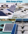 Two Pack Weather Resistant Solar Cable Entry Gland Dual Cable Entry Housing For All Types 3mm2 To 10mm2 RV Caravan Marine Boat Cabin Black Durable ABS Construction UV Resistant Includes Glands Screws And Seals shown installed on RV and boat