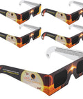 AAS Approved ISO and CE Solar Eclipse Glasses for 2026 Total Eclipse in Spain, pack of six, showcasing front and side views.