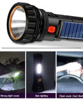 Solar Rechargeable Multi Function 1000 Lumens LED Flashlight With Emergency Strobe Light And 1200mAh Battery Portable Power Bank