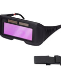 Auto Darkening Welding Glasses Solar Powered Adjustable Shade Two Sensors with strap, front view
