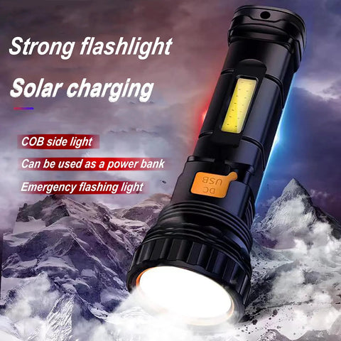 Solar Rechargeable Multi Function 1000 Lumens LED Flashlight With Emergency Strobe Light And 1200mAh Battery Portable Power
