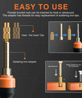 Diagram of 440PCS Threaded Inserts Set with Soldering Tip & Adapter showing heat-set insert tips and soldering iron adapter instructions.