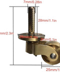 Side view of Solid Brass Caster Set With 25mm Wheels, 360 Degree Swivel, Screw Mount Fittings, showing dimensions.