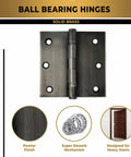 Brass Ball Bearing Door Hinges 3.5 x 3.5 Inches Solid Brass Heavy Duty Architectural Mortise Hinges in Pewter Finish for Heavy Doors