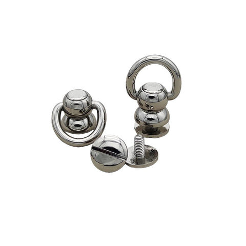 Solid Brass Ball Studs 6 Pack 360 Degree Rotating Leather Rivets With D Ring And Chicago Screw Back Heavy Duty, shiny silver finish