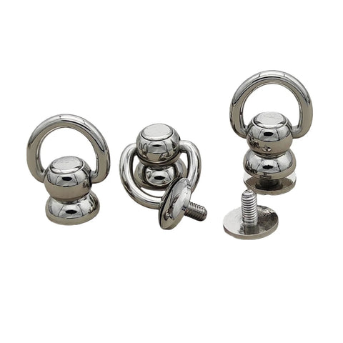 Solid Brass Ball Studs 6 Pack 360 Degree Rotating Leather Rivets With D Ring And Chicago Screw Back, shiny silver finish