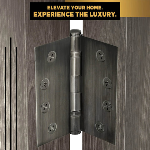 Solid Brass Door Hinge With Ball Bearing Mechanism Polished Pewter Finish 4x4 Inch Heavy Duty Hinge Set of 3 on wooden door