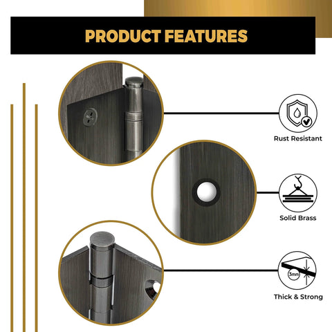 Product features of Solid Brass Door Hinge With Ball Bearing Mechanism Polished Pewter Finish 4x4 Inch Heavy Duty Hinge Set Of 3