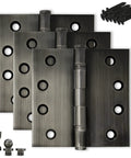 Solid Brass Door Hinge With Ball Bearing Mechanism Polished Pewter Finish 4x4 Inch Heavy Duty Hinge Set Of 3 with screws.