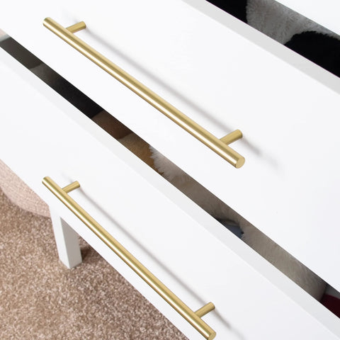 Solid Brass Cabinet Pulls 2 Pack Gold Brushed Finish Long Drawer Handles With 10 Inch Center To Center for large kitchen cabinets.
