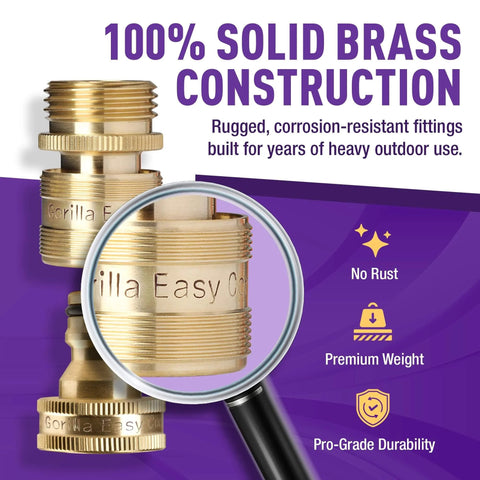 Close-up of Easy Connect Garden Hose Quick Connect Fittings 3/4 Inch GHT Solid Brass Leak Proof Heavy Duty Up To 200 PSI construction details