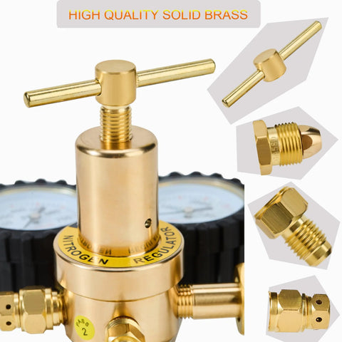 Solid brass dual range nitrogen regulator for pros with 0-800 psi and 0-4000 psi output, CGA580 inlet connector, 1/4 inch SAE outlet