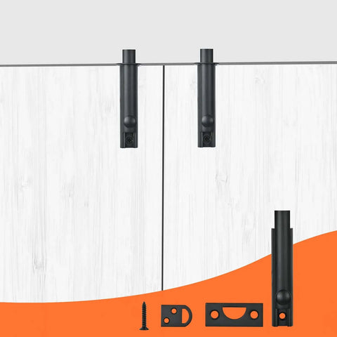 Solid Brass Surface Bolt 3 Inch Heavy Duty Concealed Slide Door Bolt Black Finish with two strikes visible