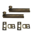 Solid Brass Surface Bolt 4 Inch Antique Brass Brushed Finish Two Pack Made In Taiwan With Mounting Hardware Included