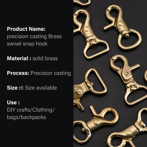 Solid Brass Trigger Snap Hooks Swivel Lobster Clasps For Straps Bags Belting Leathercraft Heavy Duty Clips on black background