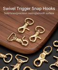Solid Brass Trigger Snap Hooks Swivel Lobster Clasps For Straps Bags Belting Leathercraft Heavy Duty Clips on wood surface