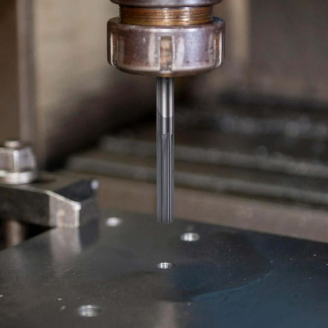 Carbide Chucking Reamer HARFINGTON Pro Grade 0.25 Inch Diameter Straight Flute Straight Shank CNC Machining Tool in use