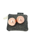 1 inch Solid Copper Baoding Balls with Carry Pouch for Hand Therapy, Exercise, and Stress Relief, shown on gray pouch