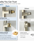 Comparison of solid metal cap and solid brass nozzle vs hollow alternatives for shower door handles