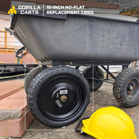✝️ 4-pack 10 inch no-flat replacement tires, 300 lb capacity each – solid polyurethane, 2.16” hub, 5/8” bore on utility wagon