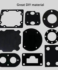 Shapes cut from Solid Rubber Sheet Roll 1/8 Inch Thick 12x12 Inch With Adhesive Backing for DIY and flooring protection