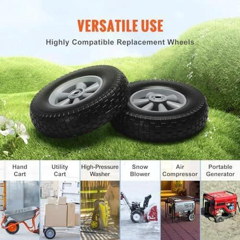 ✝️ (2-pack) 10" x 2.5" solid rubber tire wheels, 10 inch tire and wheel flat free with 5/8" bearings, replacement for carts and tools