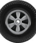 Alt Tag: Front view of 2-pack 10" x 2.5" solid rubber tire wheels, 10 inch tire and wheel flat free with 5/8" bearings, 2.1" offset hub.
