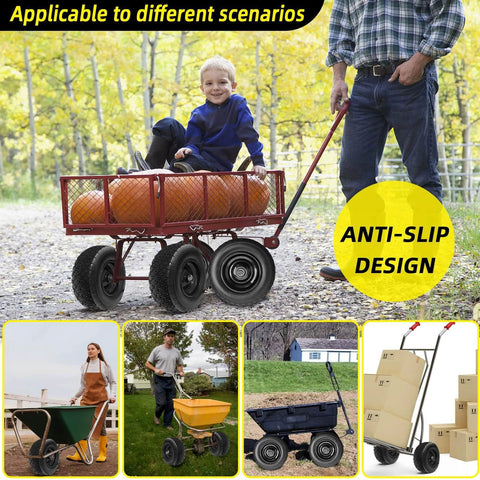 12 Inch Flat Free Solid Rubber Tire and Wheel Assembly with 2.1 Inch Offset Hub in various uses for garden carts and trailers