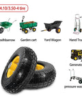 10" solid rubber tires and yellow wheels 4.10/3.50-4 (10 x 3.5) flat free for gorilla carts and wheelbarrows