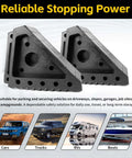 Solid Rubber Wheel Chocks 8 By 4 By 6 Inches 2 Pack With Built In Handle All Weather Non Slip Pads for vehicle stability