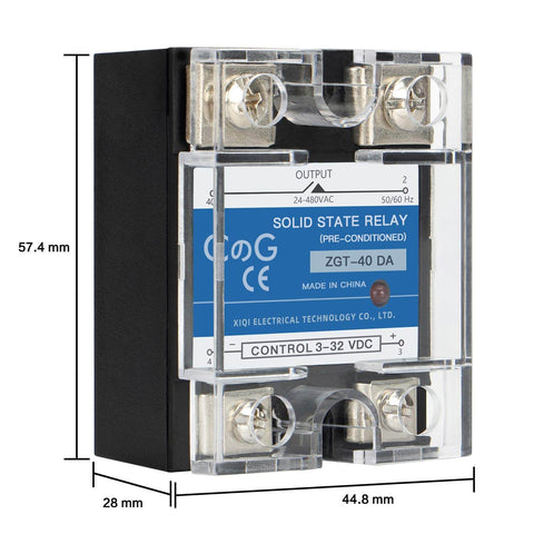 Solid State Relay SSR 40DA DC to AC Input 3 to 32 V DC Output 24 to 480 V AC 40 Amp Single Phase with plastic cover