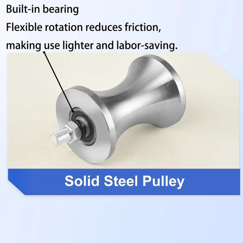 Solid steel pulley with built-in bearing, showcasing flexible rotation for smoother pulling, used in Industrial Cable Pulley Sheave projects.