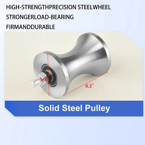 Industrial Cable Pulley Sheave With Anchor Shackle For Large Scale Laying, heavy-duty steel sheave, side view with dimensions 3.9'' x 6.3''