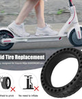 Solid Tire for m365 Electric Scooter Mijia Mi m365 pro/gotrax gxl V2 with a close-up of honeycomb tire and scooter in motion