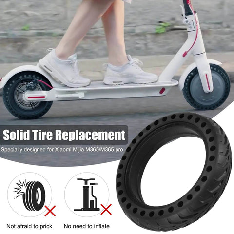 Solid Tire for m365 Electric Scooter Mijia Mi m365 pro/gotrax gxl V2 with a close-up of honeycomb tire and scooter in motion