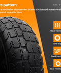 Close-up of tire pattern on 4 Pack 13 Inch Flat Free Solid Tire and Wheel with 5/8 Inch Axle Bore for Garden Wagons