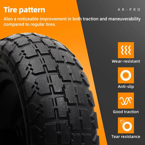 Close-up of tire pattern on 4 Pack 13 Inch Flat Free Solid Tire and Wheel with 5/8 Inch Axle Bore for Garden Wagons
