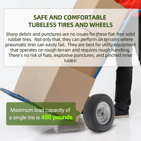8 Inch Solid Wheel Replacement 2 Pack with 2.50-4 Flat Free Tire and Wheel, sturdy on hand truck with heavy load capacity