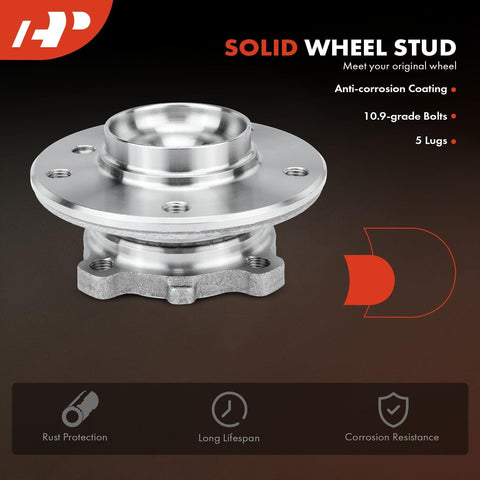 Metal wheel hub assembly with anti-corrosion coating, showing 5 lugs and 10.9 grade bolts against a black background.