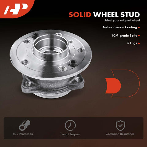 Close-up of solid wheel stud with anti-corrosion coating, 5 lug holes, and 10.9-grade bolts, fits original wheel design.