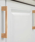 30 Pcs Solid Wood Cabinet Pulls Set for Kitchen Cabinets and Furniture 5.51 Inch Length with 128 Mm Hole Spacing installed on white cabinets