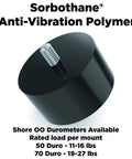 Sorbothane Vibration Stud Mount for 1/4-20 Threads Male to Male 1 Inch High by 1.5 Inch Diameter 50 Durometer Anti Vibration Isolator Cushions Pack of Four, front view