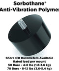 Sorbothane Male To Male Vibration Stud Mount For M4 Threads, 12.7mm Height And 19mm Diameter, 50 Duro Viscoelastic Polymer