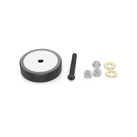 Dual-pack anti-vibration leveling mounts with Sorbothane viscoelastic polymer absorb shocks, 3/8-16 threads, components shown